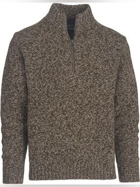 Woolrich Men Sweater 100% Wool Quarter Zip Mock Neck Brown Cream L EUC Old Money